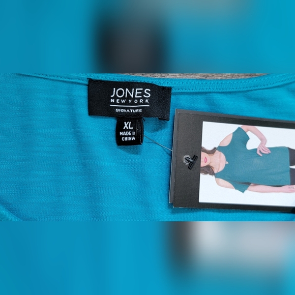 Jones New York Cold Sholder Tee Women's XL Blue w/Silver Accent Soft & Stretchy - Picture 6 of 11